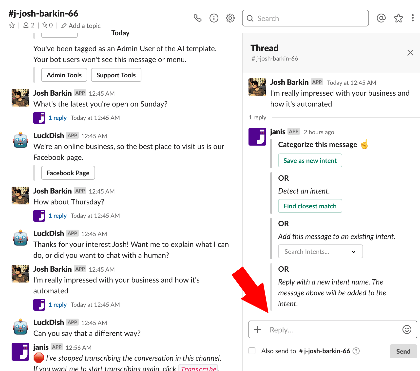 Dialogflow training in Slack