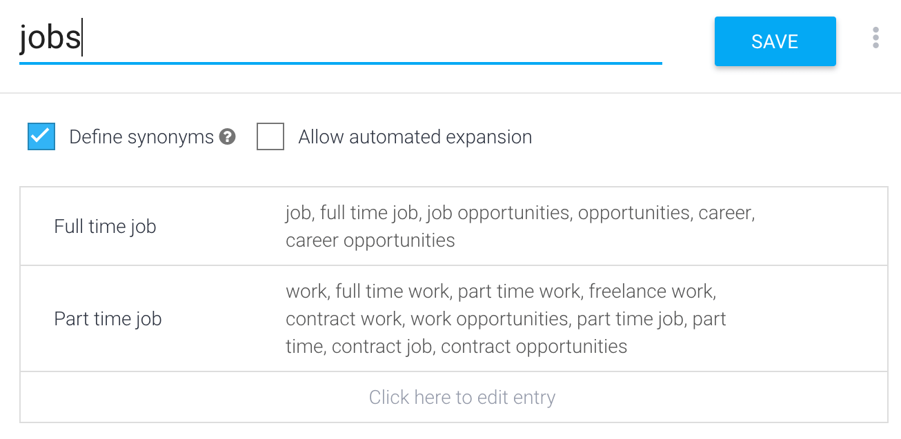 Dialogflow Entities for Manychat