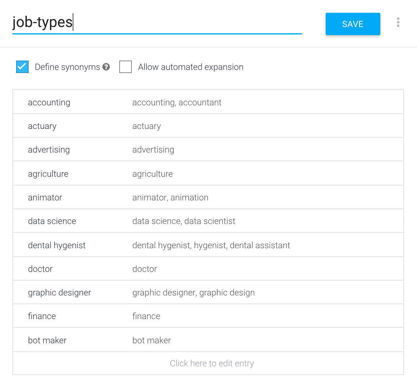 Dialogflow Entities for Manychat