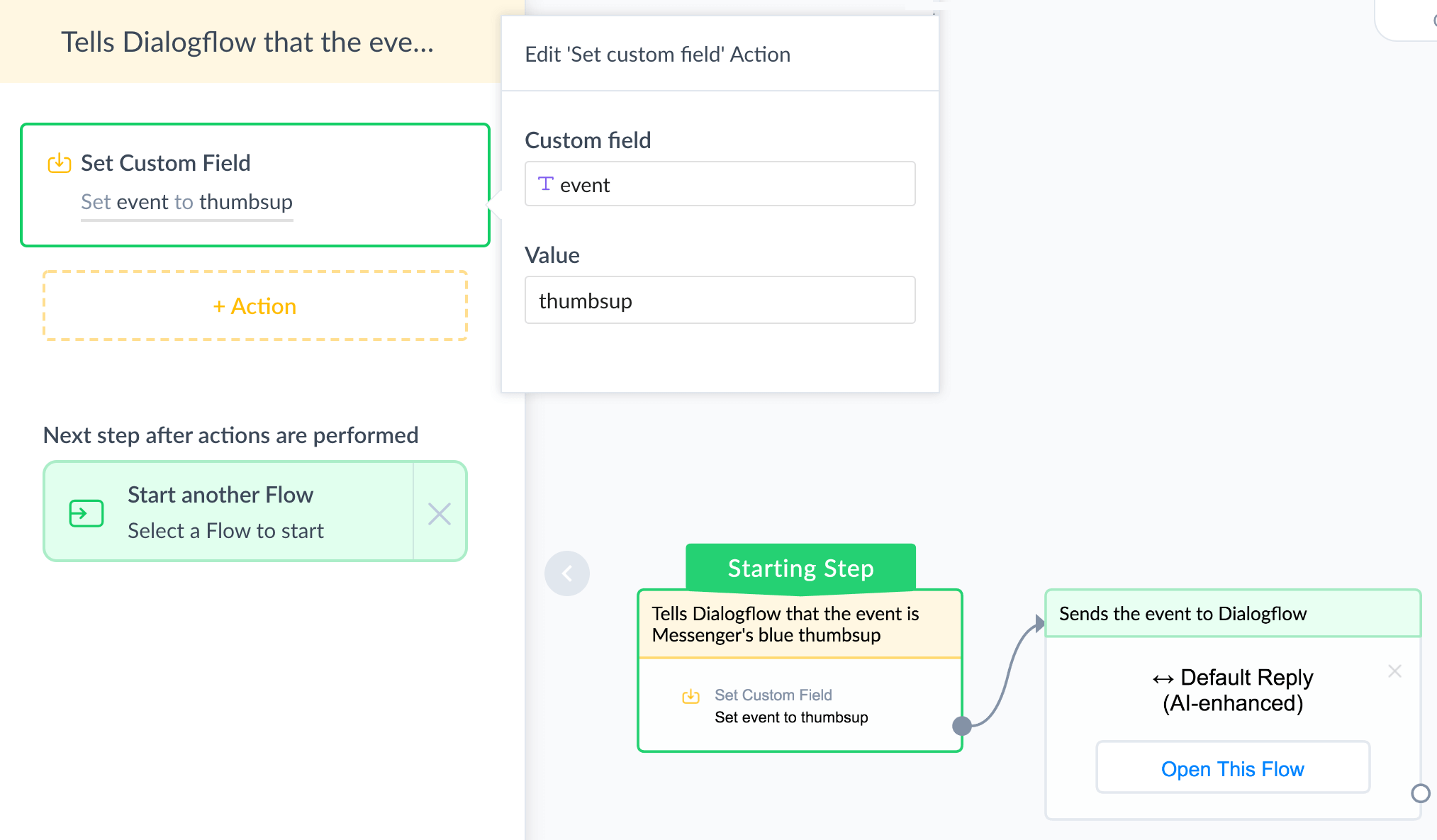 Dialogflow messenger thumbsup