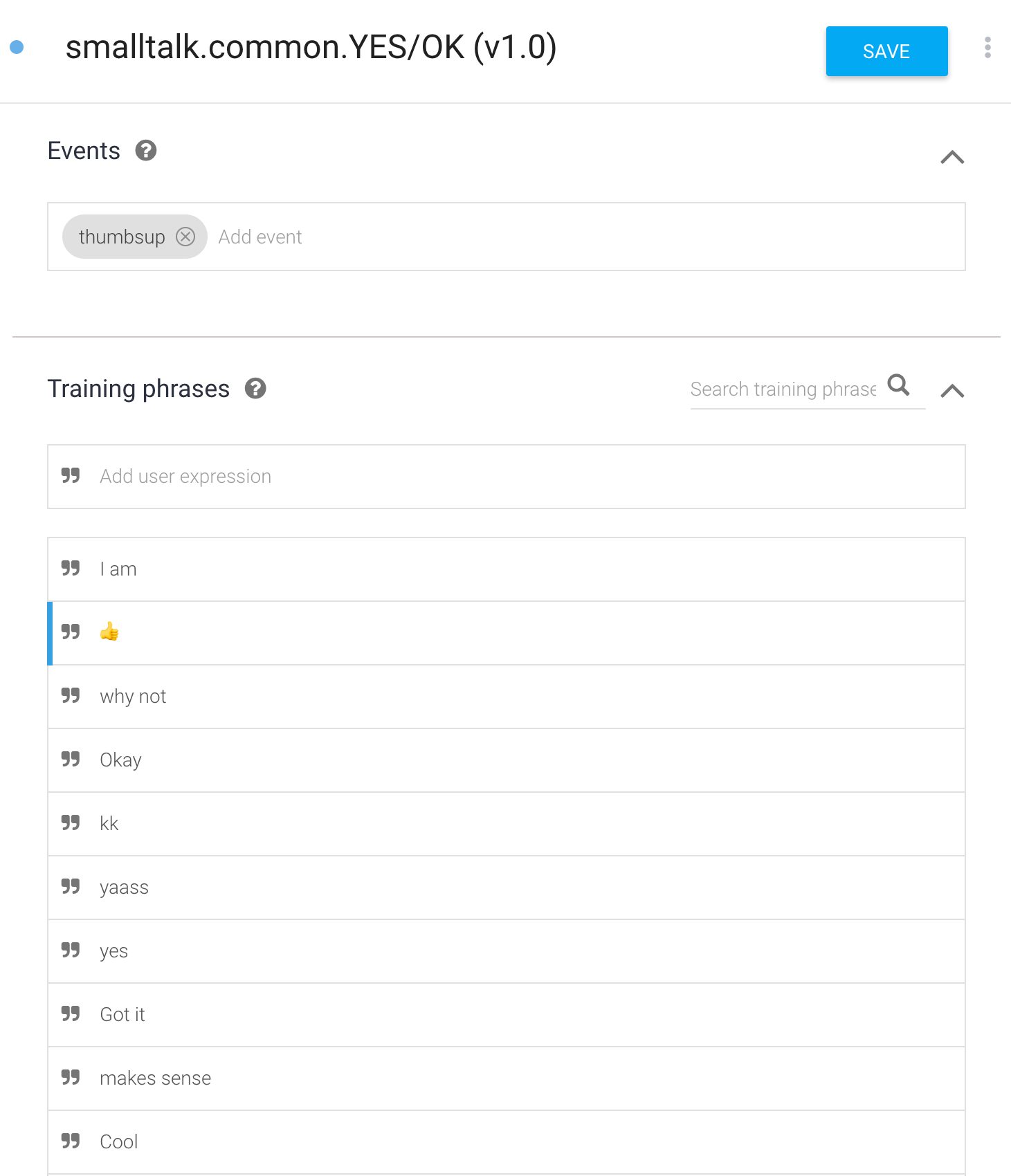 Dialogflow messenger thumbsup