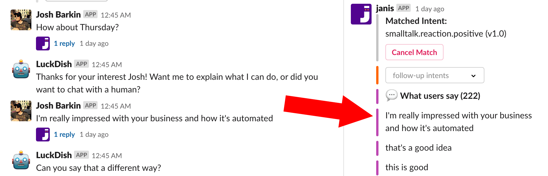 Dialogflow training in Slack