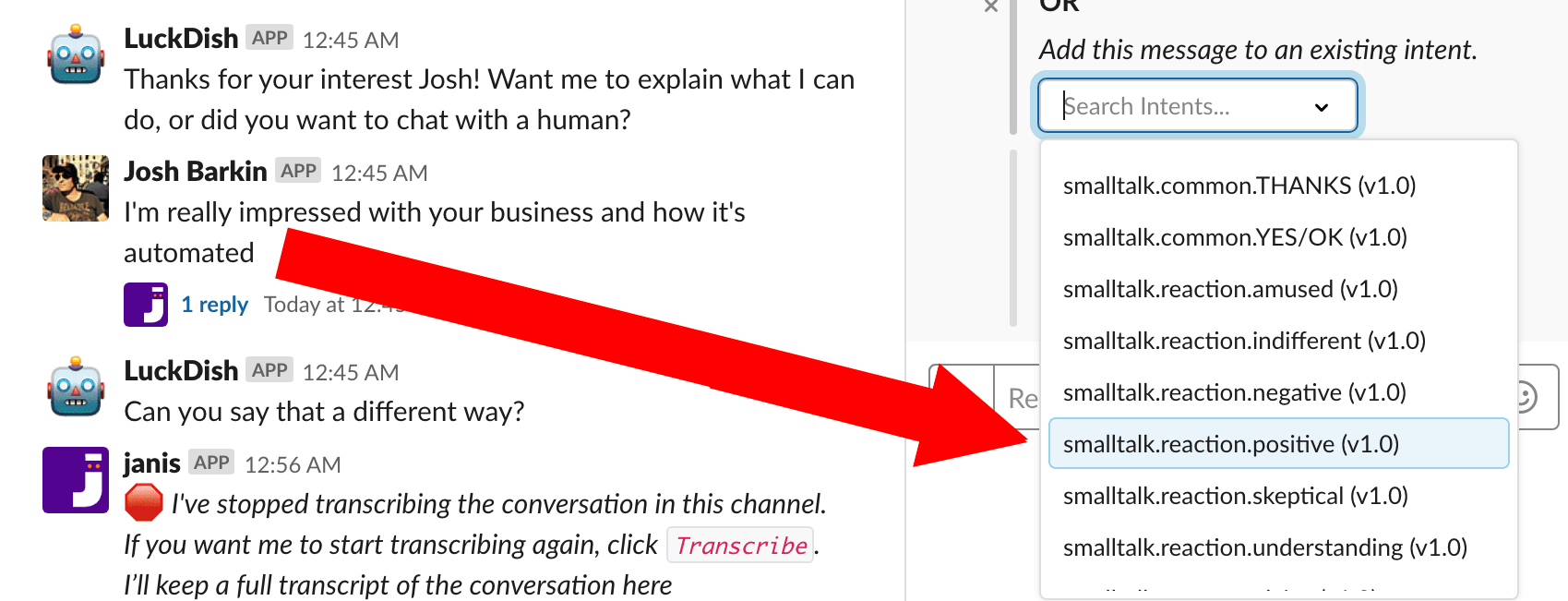 Dialogflow training in Slack